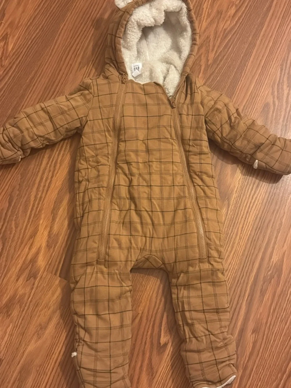 GAP Plaid Hooded One-Piece in Caramel Brown